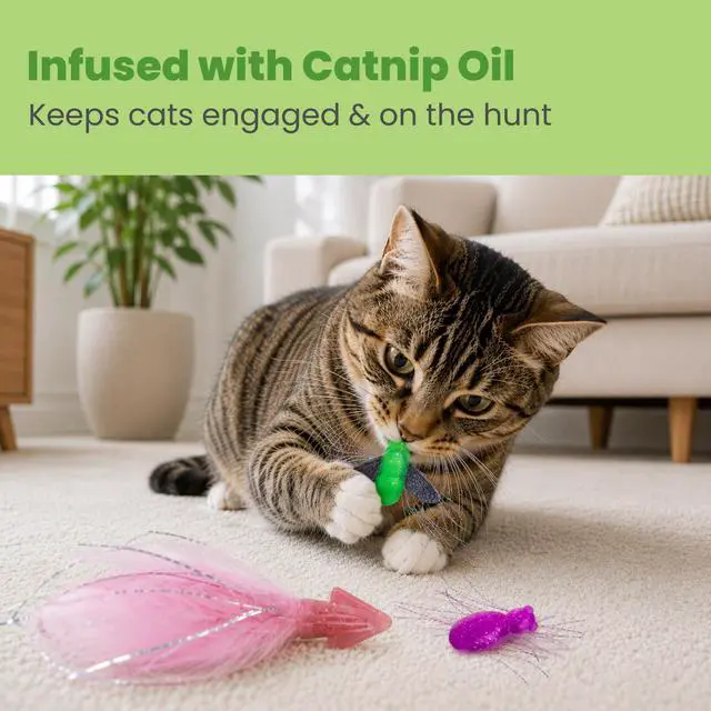 Alt view image 5 of 7 - Squish Prey Cat Toys for Cats & Kittens, Multi-Textured Soft & Squishy for Bat & Carry, Catnip Infused, 25" Long, 3-Pack (Squid, Spider, Fly)