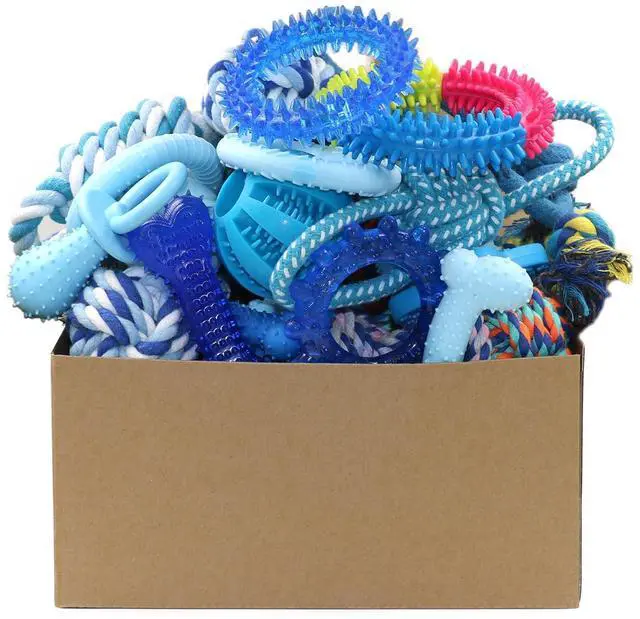 Main image of 20 Pack Puppy Chew Toys - Blue Dog Teething Toys for Puppies, Puppy Teething Rings and Ropes, Rubber Toy Bundle for Small Dogs, Cute Interactive Dog Balls for Small Breed