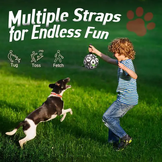 Alt view image 7 of 7 - Dog Toys Dog Balls, 6 Inch Dog Soccer Ball with Straps, Herding Balls