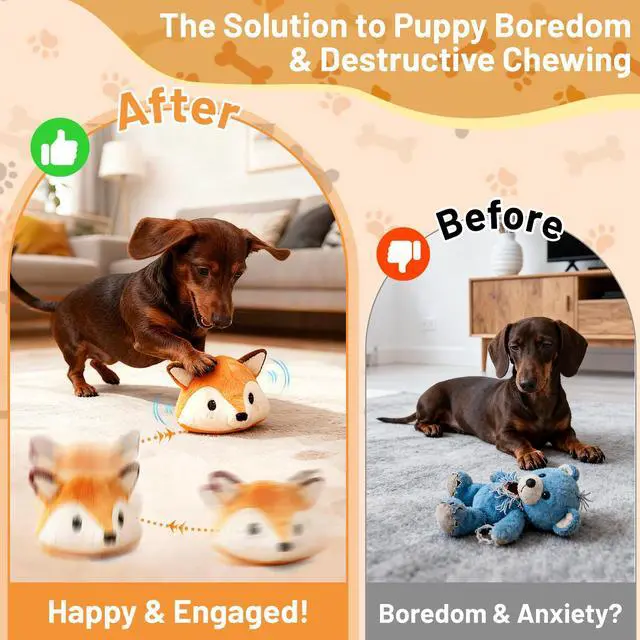 Alt view image 3 of 7 - Interactive Fox Puppy Toy for Boredom Relief - Automatic Self-Moving, Bouncing & Vibrating with Sound for Entertainment & Play | Rechargeable & Chew-Resistant for All Breed Sizes