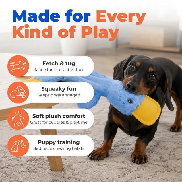 Alt view image 4 of 7 - Interactive Squeaky Dog Chew Toy, Ideal Dog Toys for Chewers, Small, Medium & Large Dogs, and Fetch Lovers - Crinkle Duck (Blue), Large