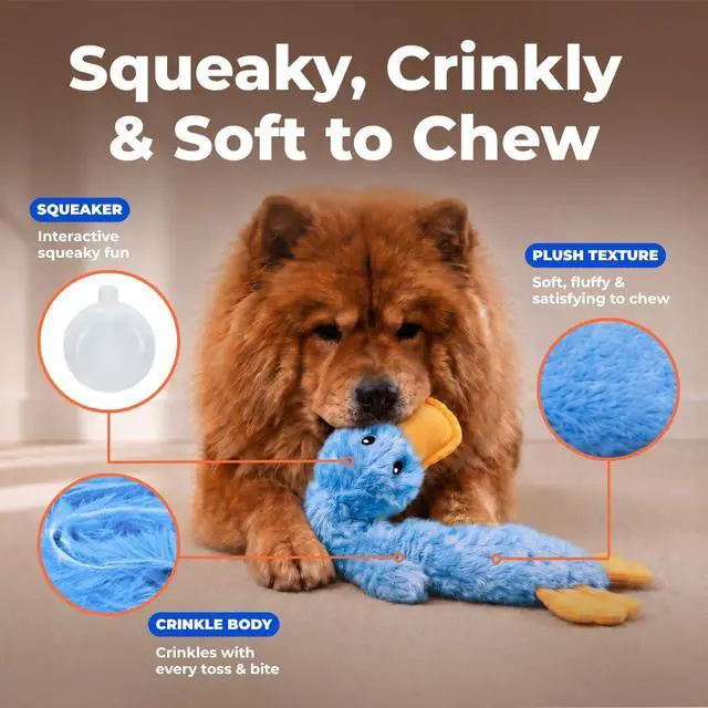 Alt view image 3 of 7 - Interactive Squeaky Dog Chew Toy, Ideal Dog Toys for Chewers, Small, Medium & Large Dogs, and Fetch Lovers - Crinkle Duck (Blue), Large