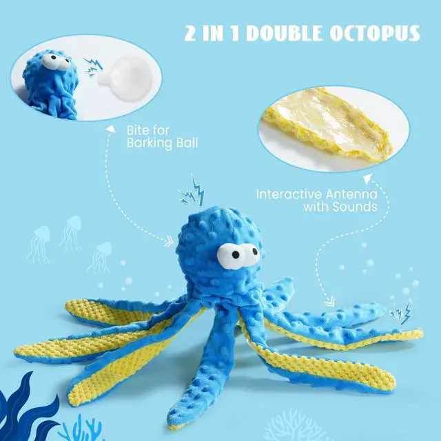 Alt view image 3 of 7 - 4 Packs Crinkle Squeaky Dog Toys for Aggressive Chewers, Tough Durable Stuffed Plush Rope Tug Puppy Chew Toy for Small Medium Large Breeds