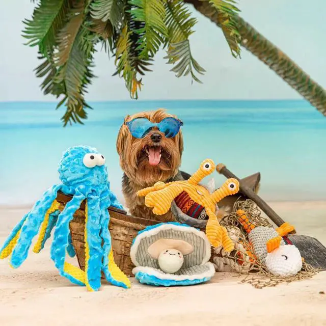 Alt view image 2 of 7 - 4 Packs Crinkle Squeaky Dog Toys for Aggressive Chewers, Tough Durable Stuffed Plush Rope Tug Puppy Chew Toy for Small Medium Large Breeds