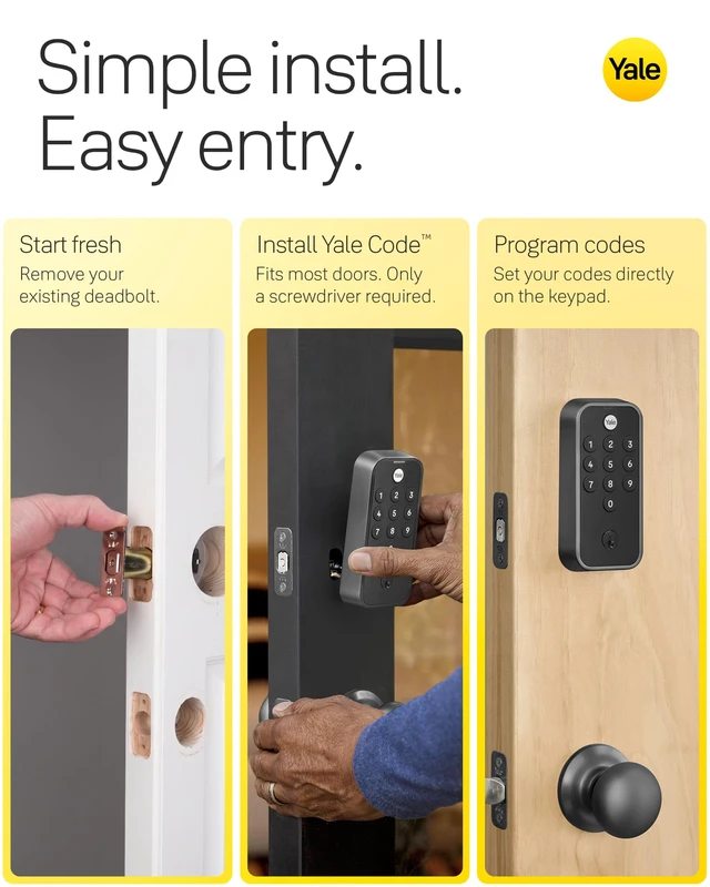 Alt view image 6 of 7 - Code Keypad Deadbolt for Keyless Front Door Entry, Black Suede