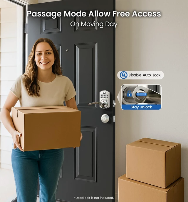 Alt view image 4 of 7 - KS04 Keypad Door Lock with Zinc Alloy Handle, Satin Nickel | Keyless Entry for Front Door & Bedroom, Auto Lock, One Time Code, 20 PIN Codes, Passage Mode, Low Battery Alert, Easy Install