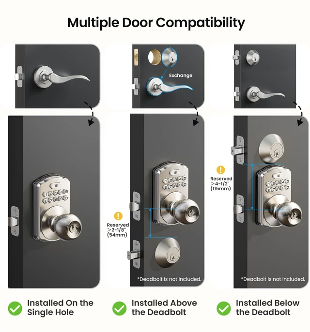 Alt view image 7 of 7 - KS03 Keypad Door Knob, Keyless Entry Lock with Handle, Satin Nickel | Electronic Backlit Keypad for Front Door & Bedroom, Auto Lock, Passage Mode, One-Time Code, Low Battery Alert, Easy Install