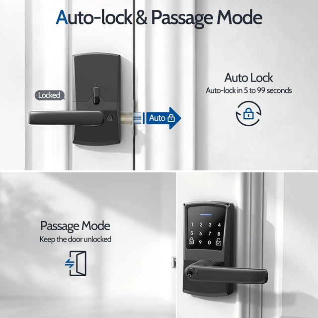 Alt view image 4 of 7 - Keypad Door Lock with Handle, Keyless Entry Digital Code for Front Door | Smart Electronic Knob,No APP or Wi-Fi,Auto Lock&Passage Mode,One-Touch Lock,Easy Installation,Matte Black