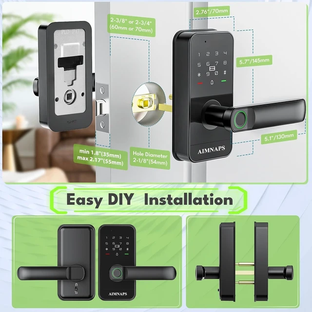 Alt view image 4 of 7 - Keyless Entry Door Lock with Handle, Door Locks for Bedroom, Auto Lock, Fingerprint Door Knob with Key, Passcode, Digital Smart Code & Front Handle Sets (Black 01)