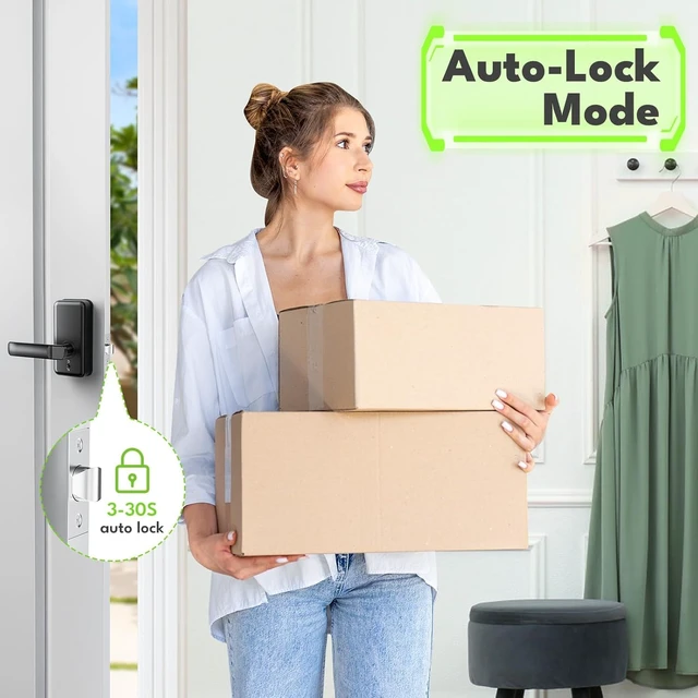 Alt view image 6 of 7 - Keyless Entry Door Lock with Handle, Door Locks for Bedroom, Auto Lock, Fingerprint Door Knob with Key, Passcode, Digital Smart Code & Front Handle Sets (Black 01)