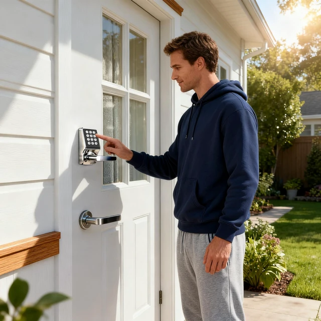 Alt view image 2 of 6 - Keyless Entry Door Lock with Keypad, Smart Door Knob with Handle, Electronic Deadbolt with Card, Passcode & Key, Digital Door Lock for Front Door, Home, Office (Silver)