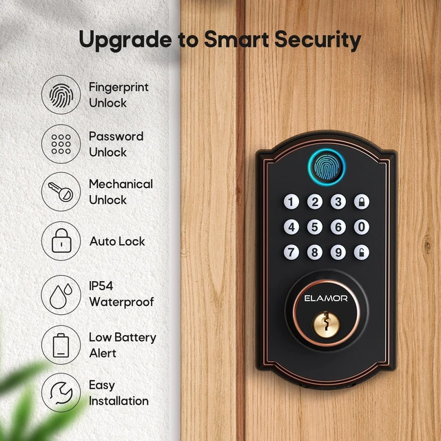 Alt view image 2 of 7 - M19 Fingerprint Door Lock, Smart Keyless Entry Deadbolt for Front Door ORB | 100 Fingerprints, 50 User Codes, Keyless Entry, 0.3s Recognition, Auto Locking, IP54 Waterproof, USB-C Backup Power