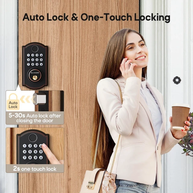 Alt view image 5 of 7 - M19 Fingerprint Door Lock, Smart Keyless Entry Deadbolt for Front Door ORB | 100 Fingerprints, 50 User Codes, Keyless Entry, 0.3s Recognition, Auto Locking, IP54 Waterproof, USB-C Backup Power