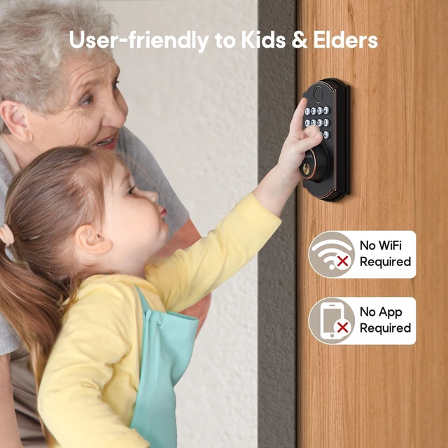 Alt view image 6 of 7 - M19 Fingerprint Door Lock, Smart Keyless Entry Deadbolt for Front Door ORB | 100 Fingerprints, 50 User Codes, Keyless Entry, 0.3s Recognition, Auto Locking, IP54 Waterproof, USB-C Backup Power