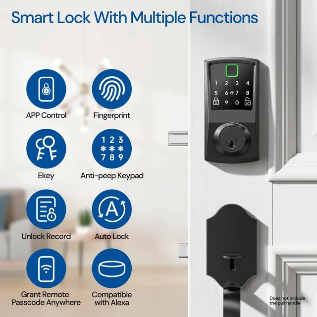 Alt view image 3 of 6 - 7-in-1 Keyless Smart Deadbolt Lock | Keypad Deadbolt,Easy Installation,Fingerprint unlock,Remote Control,Auto Lock,Waterproof