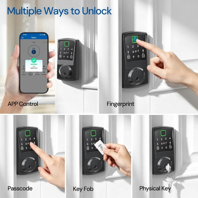 Alt view image 2 of 6 - 7-in-1 Keyless Smart Deadbolt Lock | Keypad Deadbolt,Easy Installation,Fingerprint unlock,Remote Control,Auto Lock,Waterproof