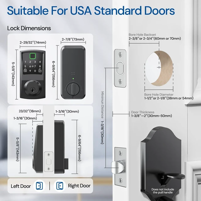 Alt view image 6 of 6 - 7-in-1 Keyless Smart Deadbolt Lock | Keypad Deadbolt,Easy Installation,Fingerprint unlock,Remote Control,Auto Lock,Waterproof