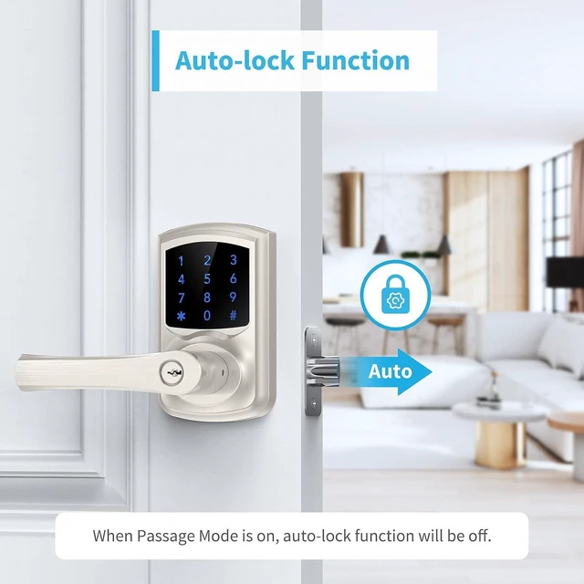 Alt view image 4 of 7 - Keyless Entry Door Lock, Keypad Door-Lock with Code, Electronic Digital Smart Lock for Front Door with Handle, Touchscreen, Satin Nickel
