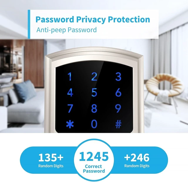 Alt view image 6 of 7 - Keyless Entry Door Lock, Keypad Door-Lock with Code, Electronic Digital Smart Lock for Front Door with Handle, Touchscreen, Satin Nickel