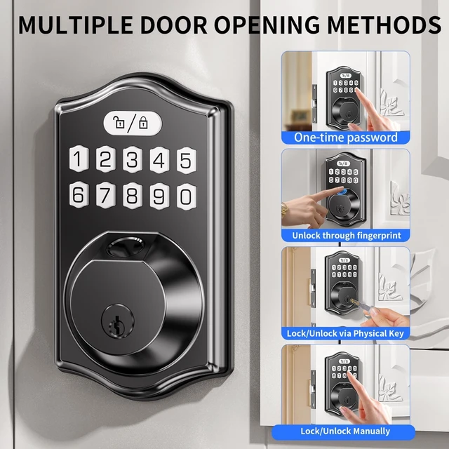 Alt view image 5 of 6 - Keyless Entry Door Lock Deadbolt: 0.3s Fingerprint Recognition - Front Door | 15-Min Quick DIY Installation & 100 Fingerprints 100 Codes | All-Weather Residential Exterior (Backlit Touchscreen Keypad)