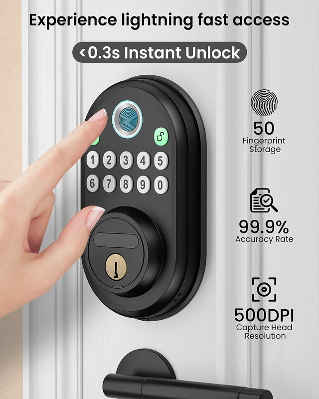 Alt view image 3 of 7 - Fingerprint Door Lock for Front Door, Keyless Entry Smart Deadbolt Lock | Keypad Deadbolt with 2 Keys, Auto Locking, Easy Installation, Modern Digital Lock with Code for Smart Locks & Home Security