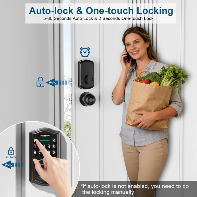 Alt view image 3 of 7 - Keyless Entry Code Door Lock with Knob Set for Both Front Door or Bedroom | 10 Mins Assembly,Fingerprint Door Handle Set with Keypad,Auto Lock,Anti-Peep Code,One-time Code,Waterproof,Oil-Rubbed Bronze