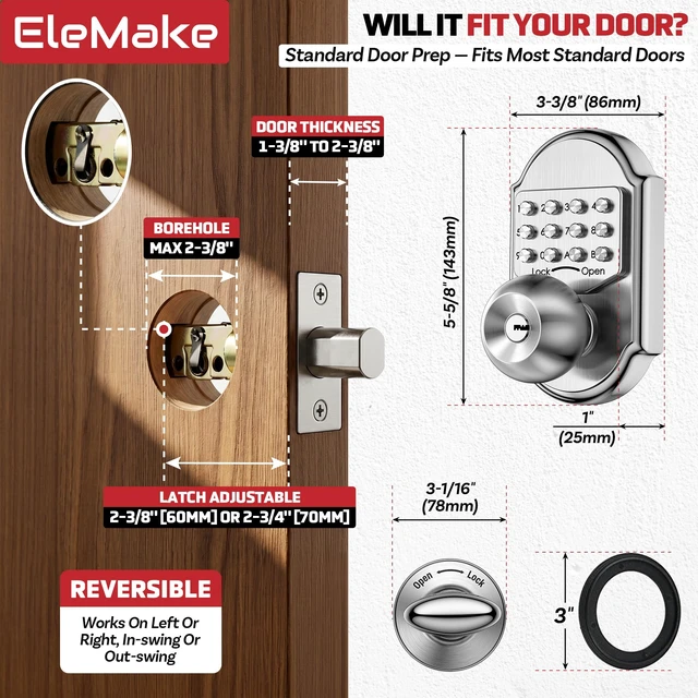 Alt view image 5 of 6 - Keyless Entry Keypad Deadbolt Door Lock 304 Stainless Steel Sabbath Lock 100% Mechanical Shabbos Lock- No Risk of Low Power
