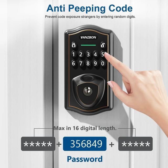 Alt view image 6 of 7 - Keyless Entry Code Door Lock with Knob Set for Both Front Door or Bedroom | 10 Mins Assembly,Fingerprint Door Handle Set with Keypad,Auto Lock,Anti-Peep Code,One-time Code,Waterproof,Oil-Rubbed Bronze