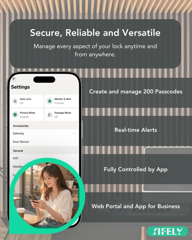 Alt view image 4 of 7 - Keyless Entry Keypad Smart Door Lock with Handle & Knob Digital Deadbolt for Front, Bedroom, Office & Interior Doors, App Control for Airbnb, Guests & Kids, Easy DIY Install (No Fingerprint)