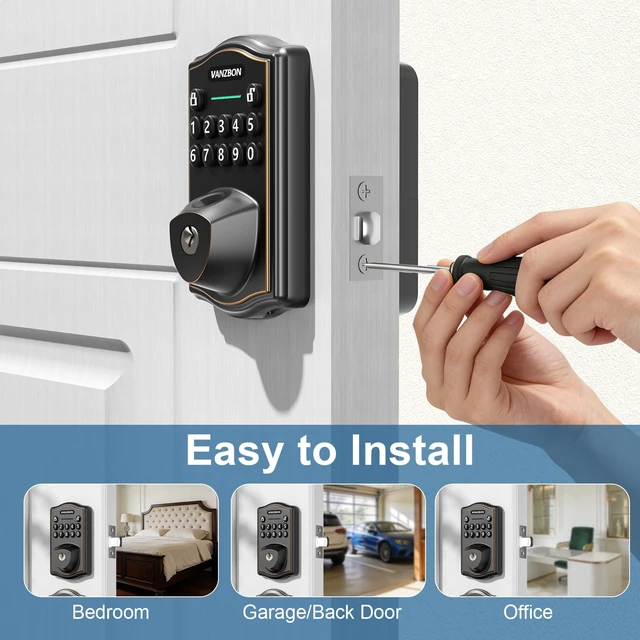 Alt view image 7 of 7 - Keyless Entry Code Door Lock with Knob Set for Both Front Door or Bedroom | 10 Mins Assembly,Fingerprint Door Handle Set with Keypad,Auto Lock,Anti-Peep Code,One-time Code,Waterproof,Oil-Rubbed Bronze