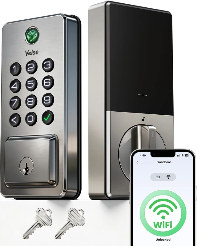Main image of DK012W WiFi Smart Fingerprint Deadbolt Front Door Lock, Satin Nickel | Built in Wi-Fi, Remote APP Control, Alexa Compatible, Auto Lock, IP65 Waterproof, Keyless Entry, Electronic Backlit Keypad