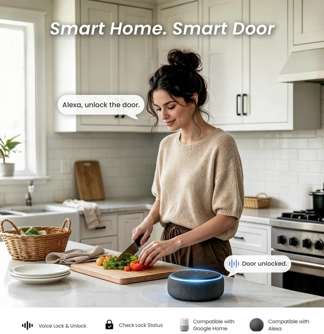 Alt view image 4 of 7 - DK012W WiFi Smart Fingerprint Deadbolt Front Door Lock, Satin Nickel | Built in Wi-Fi, Remote APP Control, Alexa Compatible, Auto Lock, IP65 Waterproof, Keyless Entry, Electronic Backlit Keypad