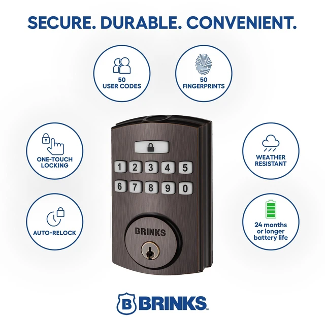 Alt view image 2 of 6 - Fingerprint Door Lock, Keyless Entry Biometric Lock, Electronic Keypad Fingerprint Deadbolt with Auto-Locking, Front Door Lock and Interior Knob Set, Easy Installation, Tuscan Bronze
