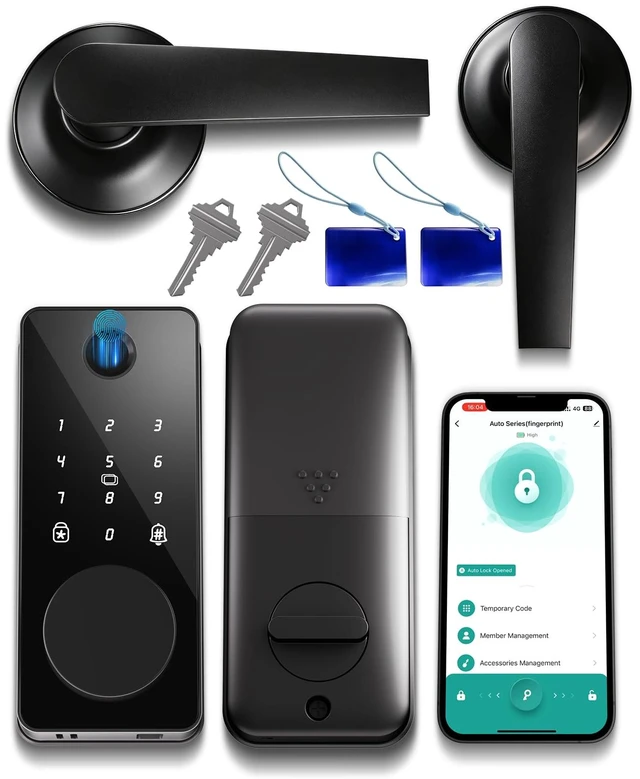 Alt view image 2 of 7 - Smart Lock with Handles, Fingerprint Door Lock for Front Door | Keyless Entry Door Lock, Digital Keypad Deadbolt, Electronic Lock Set, Auto Lock,Easy DIY Install, App Control,One-time Codes