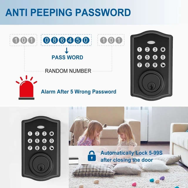 Alt view image 5 of 6 - Keyless Entry Door Lock, Smart Deadbolt Auto Lock with Electronic Keypad, Easy Installation & Setting Design Ideal for Front Door, Home, Apartment, Storehouse