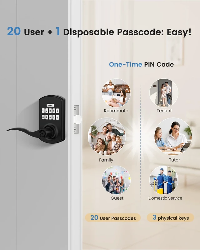Alt view image 5 of 7 - Keypad Smart Door Lock with Handle Keyless Entry Electronic Digital Dnob | 20 User Codes One-Time Codes Anti-Peep Auto-Lock Timer Passage Mode Silent Option Easy DIY Install Secure & Convenient