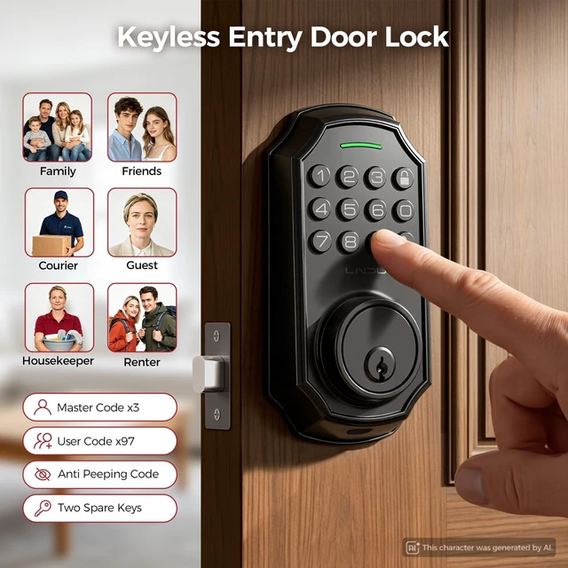 Alt view image 2 of 7 - Keyless Entry Door Lock for Front Door, Keypad Deadbolt Lock with Code, Electronic Door Lock with 2 Keys, Auto Lock, Easy Installation, Matte Black