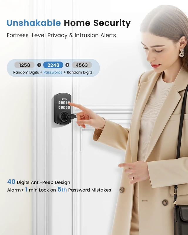Alt view image 7 of 7 - Keypad Smart Door Lock with Handle Keyless Entry Electronic Digital Dnob | 20 User Codes One-Time Codes Anti-Peep Auto-Lock Timer Passage Mode Silent Option Easy DIY Install Secure & Convenient