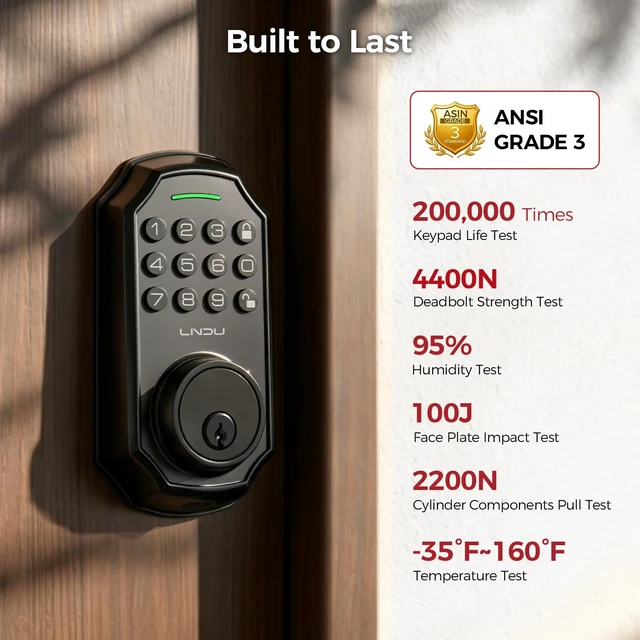 Alt view image 3 of 7 - Keyless Entry Door Lock for Front Door, Keypad Deadbolt Lock with Code, Electronic Door Lock with 2 Keys, Auto Lock, Easy Installation, Matte Black