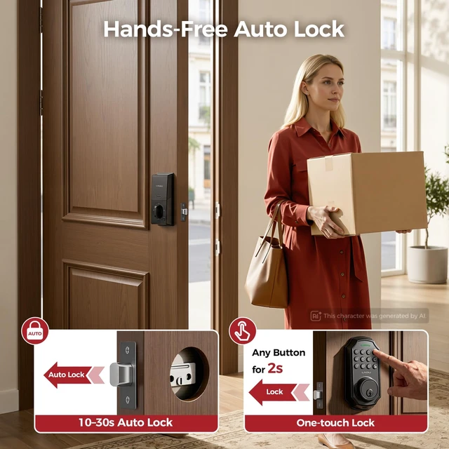 Alt view image 5 of 7 - Keyless Entry Door Lock for Front Door, Keypad Deadbolt Lock with Code, Electronic Door Lock with 2 Keys, Auto Lock, Easy Installation, Matte Black