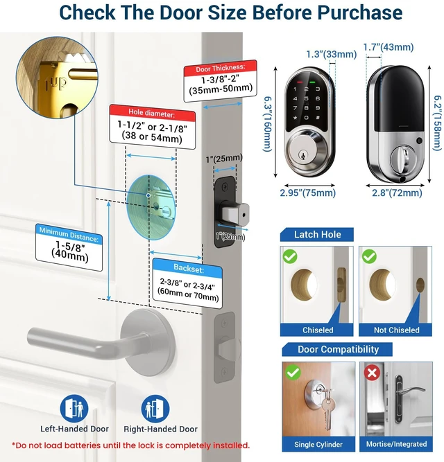 Alt view image 6 of 6 - RZ06 Smart Lock for Front Door with App Control, Satin Nickel | Keyless Entry, 250+ Codes, Manage User, Electronic Deadbolt with Touchscreen Keypad, Auto-Lock, Compatible with Alexa