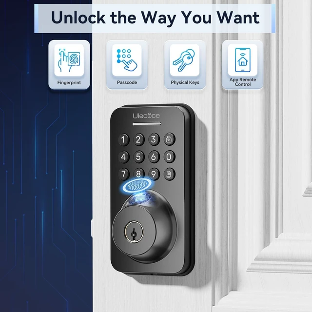 Alt view image 2 of 7 - U68W WiFi Fingerprint Smart Door Lock with Knob Set, Matte Black | Keypad Lock for Front Door, App Control, Auto-Lock, One-Touch Lock, IP54 Waterproof, 100+ Codes, 5 Keys, Zinc Alloy