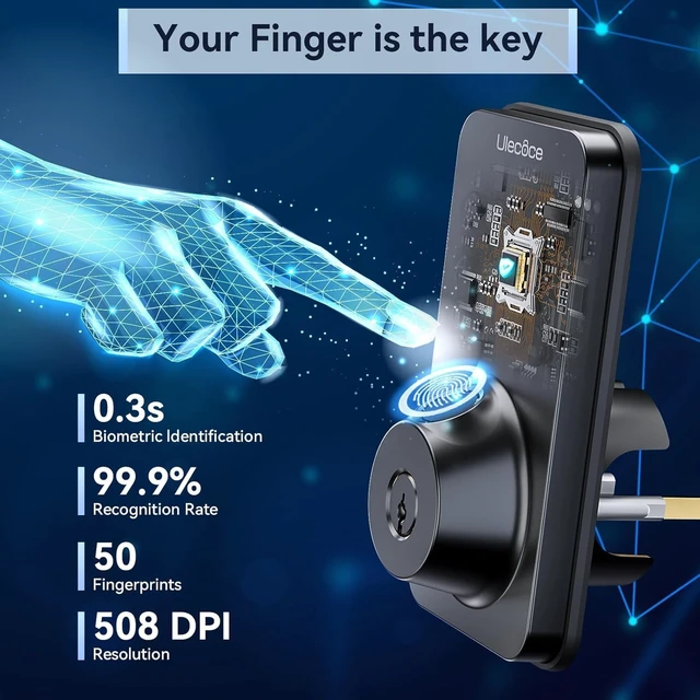 Alt view image 4 of 7 - U68W WiFi Fingerprint Smart Door Lock with Knob Set, Matte Black | Keypad Lock for Front Door, App Control, Auto-Lock, One-Touch Lock, IP54 Waterproof, 100+ Codes, 5 Keys, Zinc Alloy