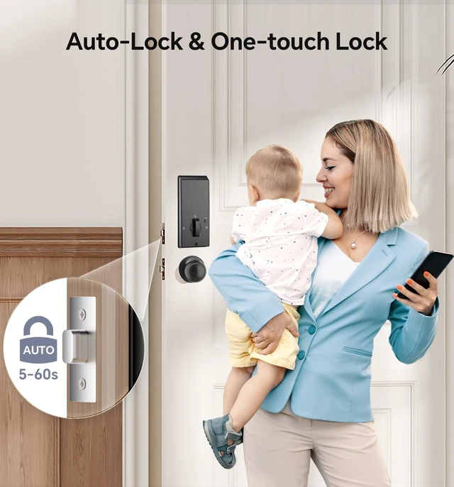 Alt view image 7 of 7 - U68W WiFi Fingerprint Smart Door Lock with Knob Set, Matte Black | Keypad Lock for Front Door, App Control, Auto-Lock, One-Touch Lock, IP54 Waterproof, 100+ Codes, 5 Keys, Zinc Alloy