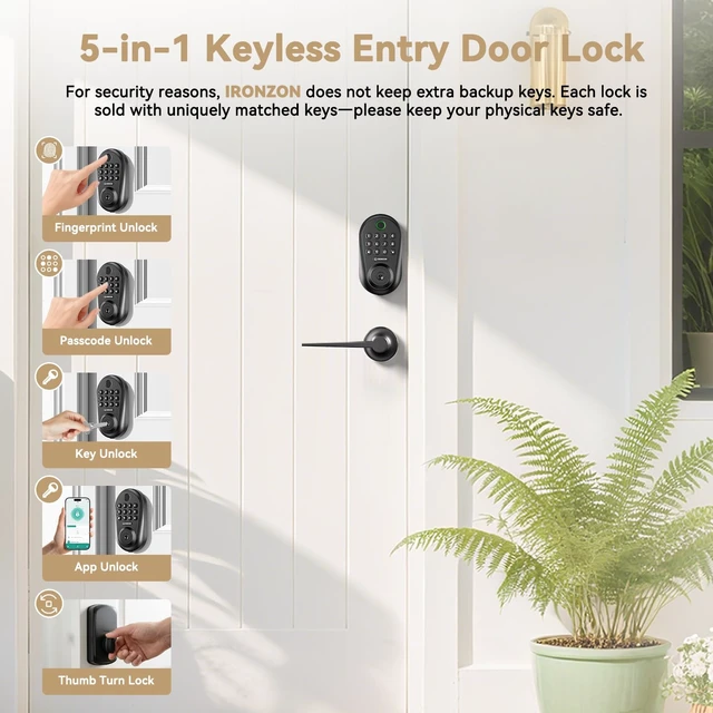 Alt view image 2 of 7 - 350YS 5-in-1 Keyless Entry Door Lock Smart Deadbolt with Handle Black | Smart Lock for Front Door, Auto-Lock Deadbolt with Handle Set, Remote Control via App Privacy-Focused Design, Easy Install