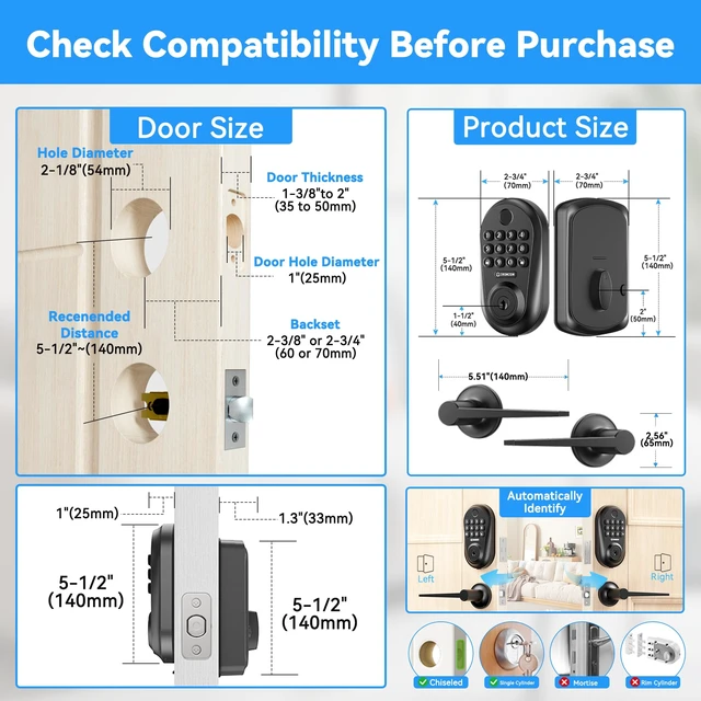 Alt view image 6 of 7 - 350YS 5-in-1 Keyless Entry Door Lock Smart Deadbolt with Handle Black | Smart Lock for Front Door, Auto-Lock Deadbolt with Handle Set, Remote Control via App Privacy-Focused Design, Easy Install