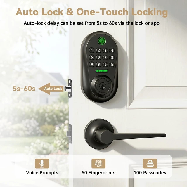 Alt view image 5 of 7 - 350YS 5-in-1 Keyless Entry Door Lock Smart Deadbolt with Handle Black | Smart Lock for Front Door, Auto-Lock Deadbolt with Handle Set, Remote Control via App Privacy-Focused Design, Easy Install
