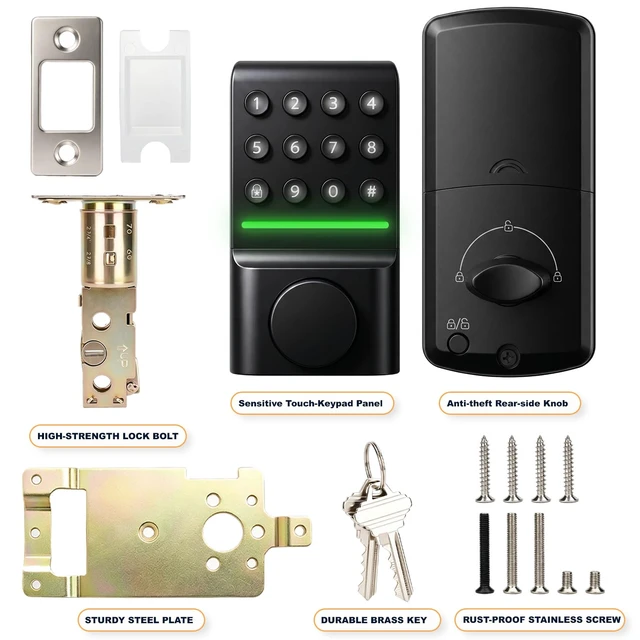 Alt view image 5 of 5 - Keyless Entry Deadbolt, Offline Smart Keypad Doorlock, LED Indicator | For Front & Study/Bedroom in Home Office Apartment, House & Rental Properties, IP54, Easy Install, 1 Year Battery, Key Backup