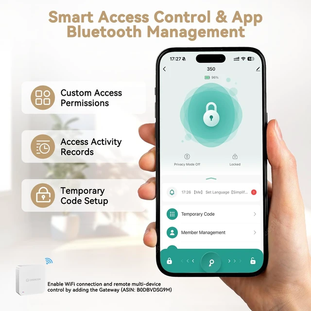 Alt view image 3 of 7 - 350YS 5-in-1 Keyless Entry Door Lock Smart Deadbolt with Handle Black | Smart Lock for Front Door, Auto-Lock Deadbolt with Handle Set, Remote Control via App Privacy-Focused Design, Easy Install