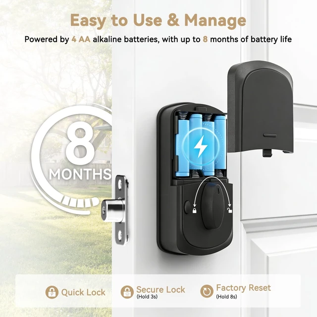 Alt view image 7 of 7 - 350YS 5-in-1 Keyless Entry Door Lock Smart Deadbolt with Handle Black | Smart Lock for Front Door, Auto-Lock Deadbolt with Handle Set, Remote Control via App Privacy-Focused Design, Easy Install